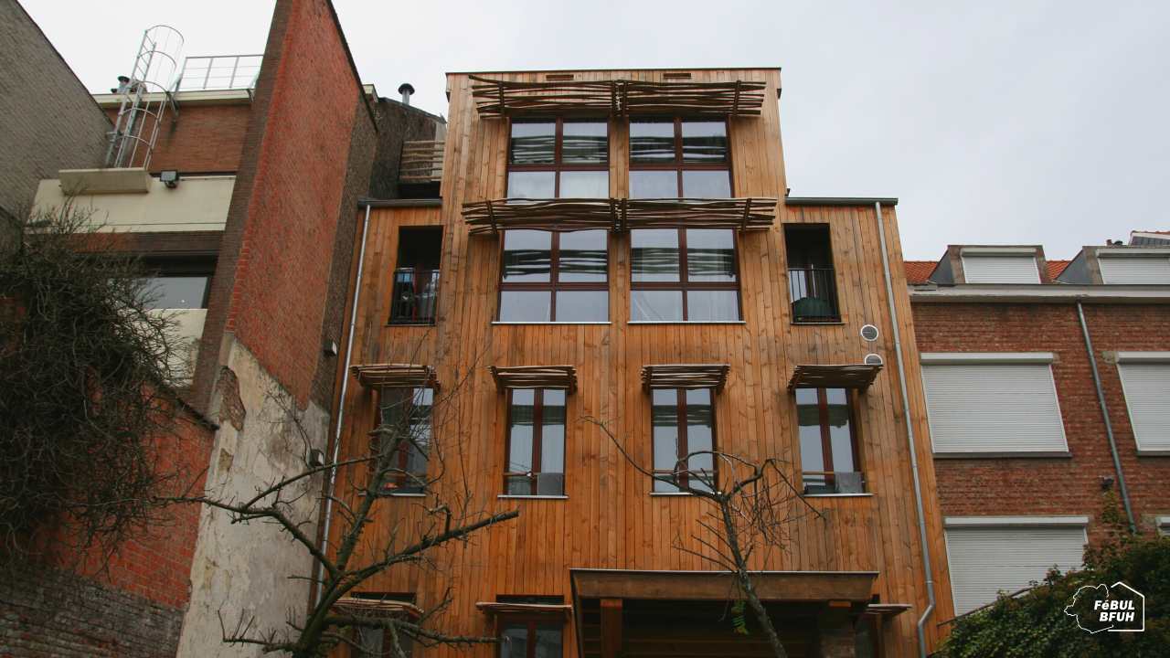 Facade arrière immeuble logements projet intergénérationnel Ninove