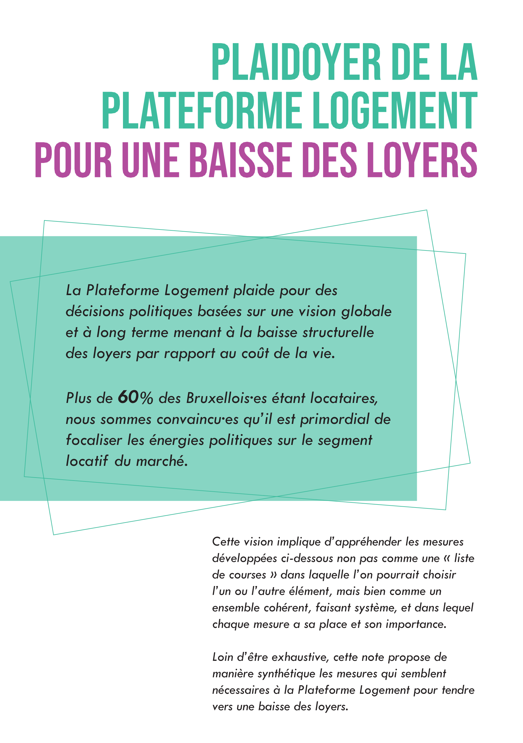 couverture du plaidoyer de la plateforme logement